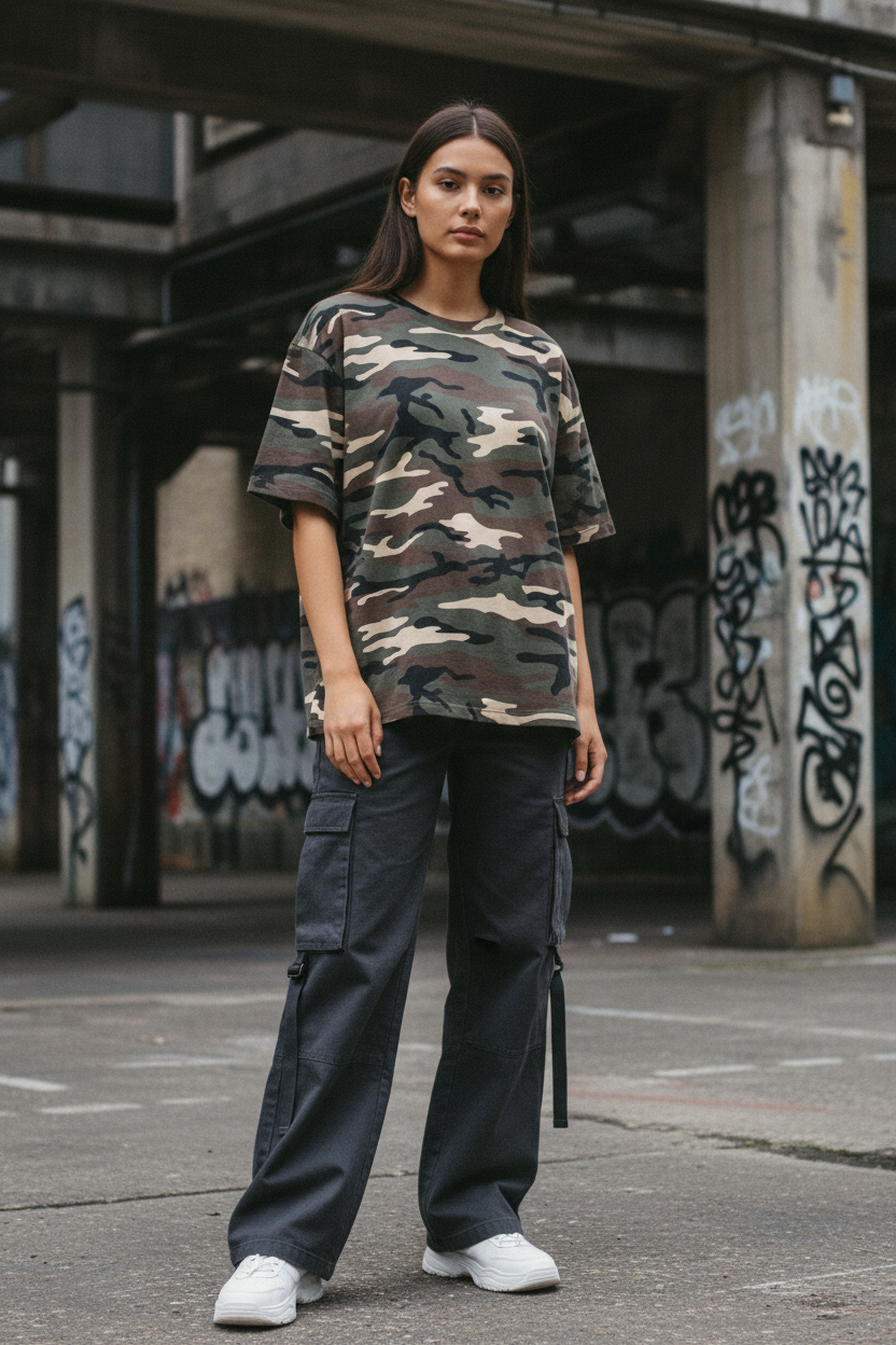 Heavyweight Boxy Cropped Camo Tee — 270GSM