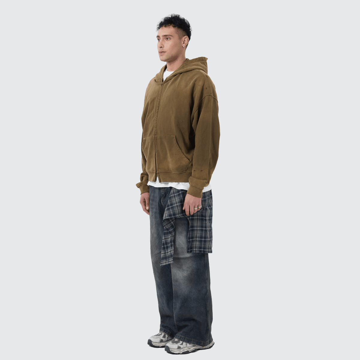 Distressed Zip-Up Hoodie — 420GSM