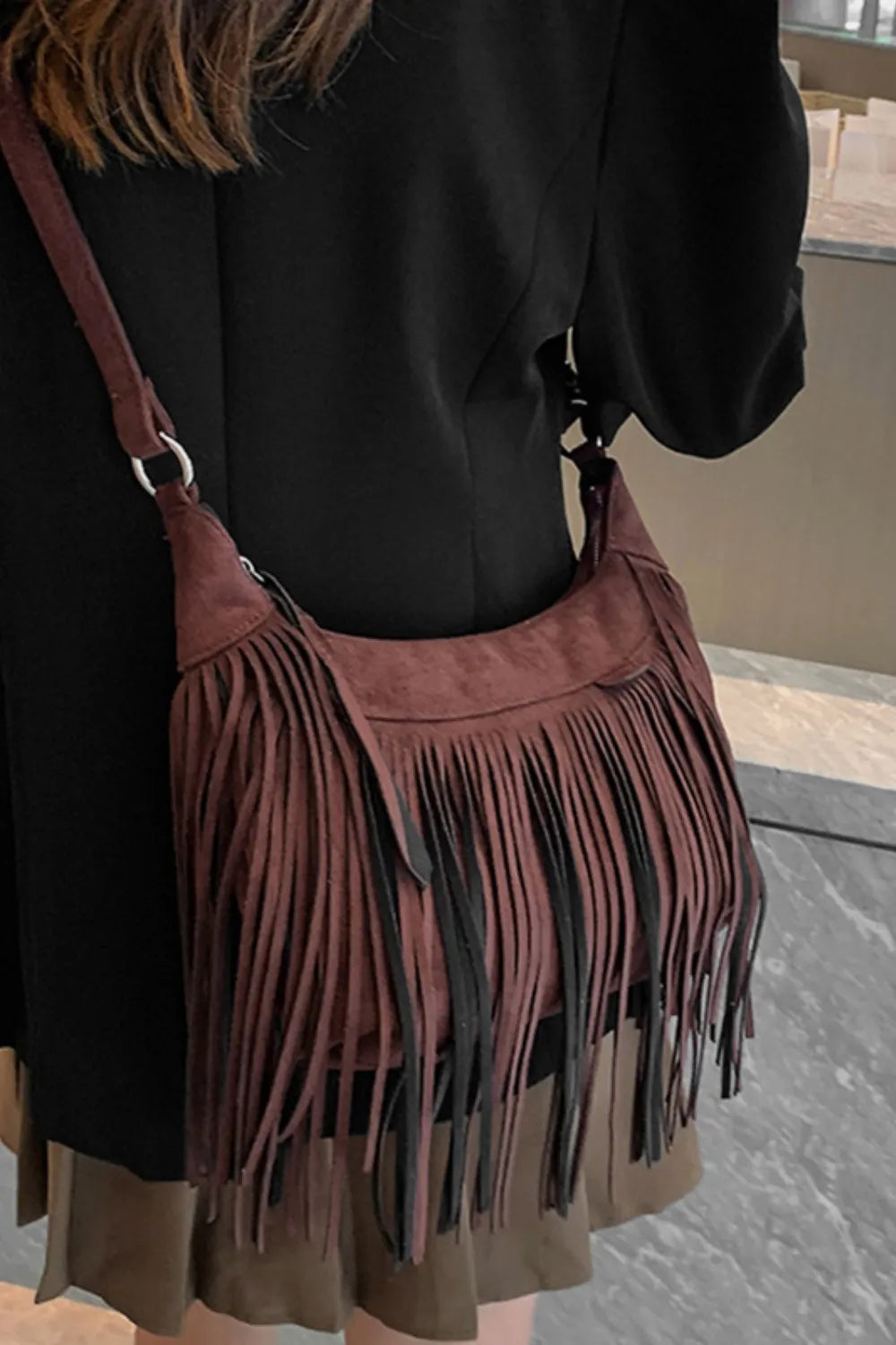 Suede Fringe Adjustable Strap Shoulder Bag - Premium Crossbody Bag from Trendsi - Just $21.74! Shop now at Craftklart.store
