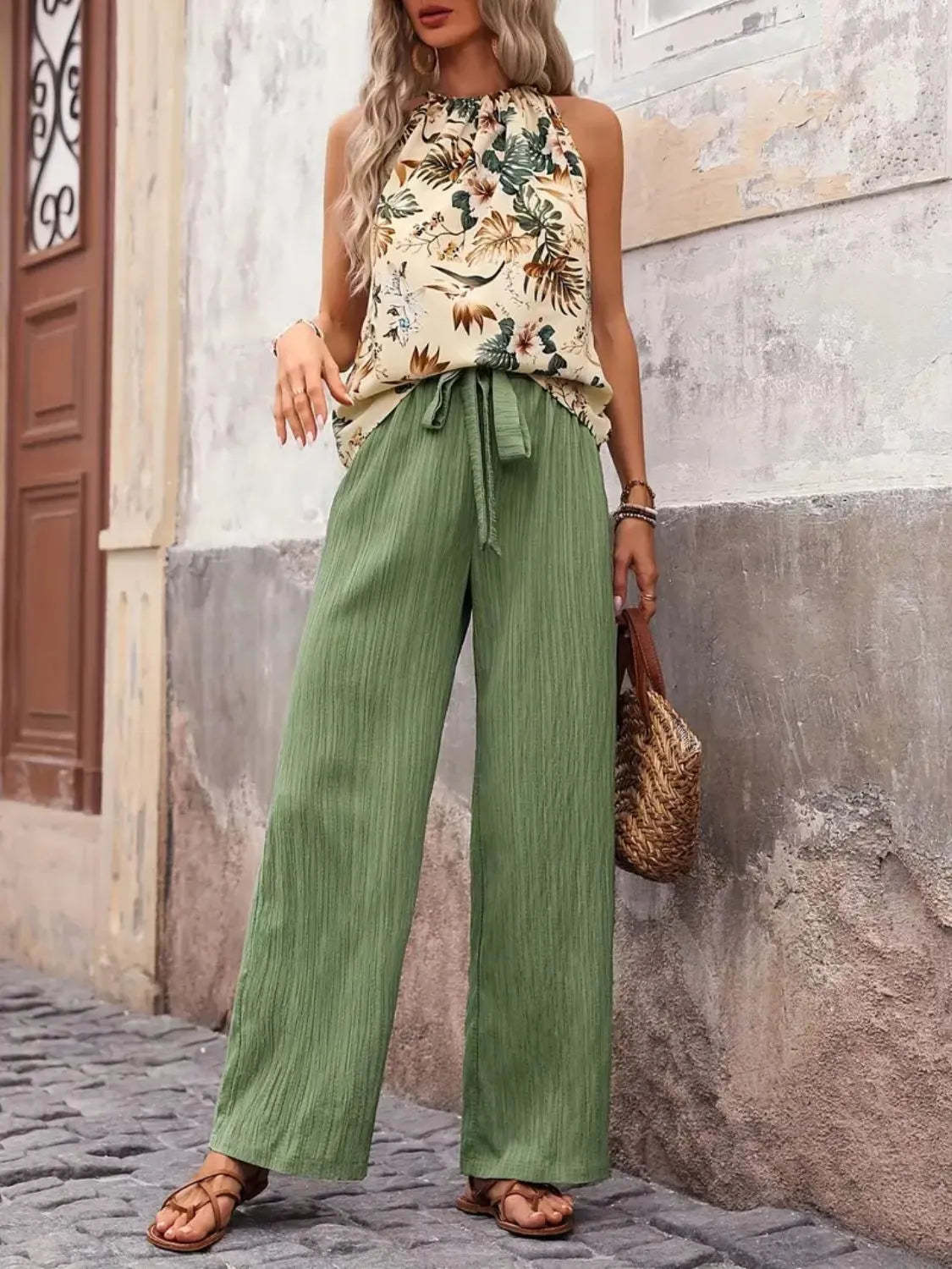 Printed Tank Top and Wide Leg Pants Set - Premium Set from Trendsi - Just $25.01! Shop now at Craftklart.store
