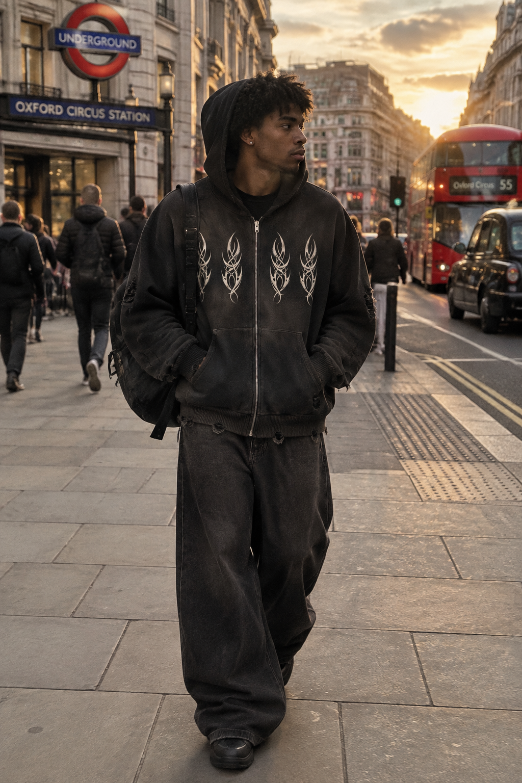 Craftklart Unseen Distressed Full-Zip Hoodie by ODMPOD featuring a distressed design and full zipper, casual and comfortable fit.