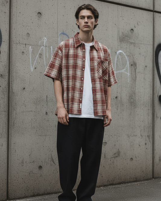 Plaid Boxy Shirt — Loose Cotton Weave