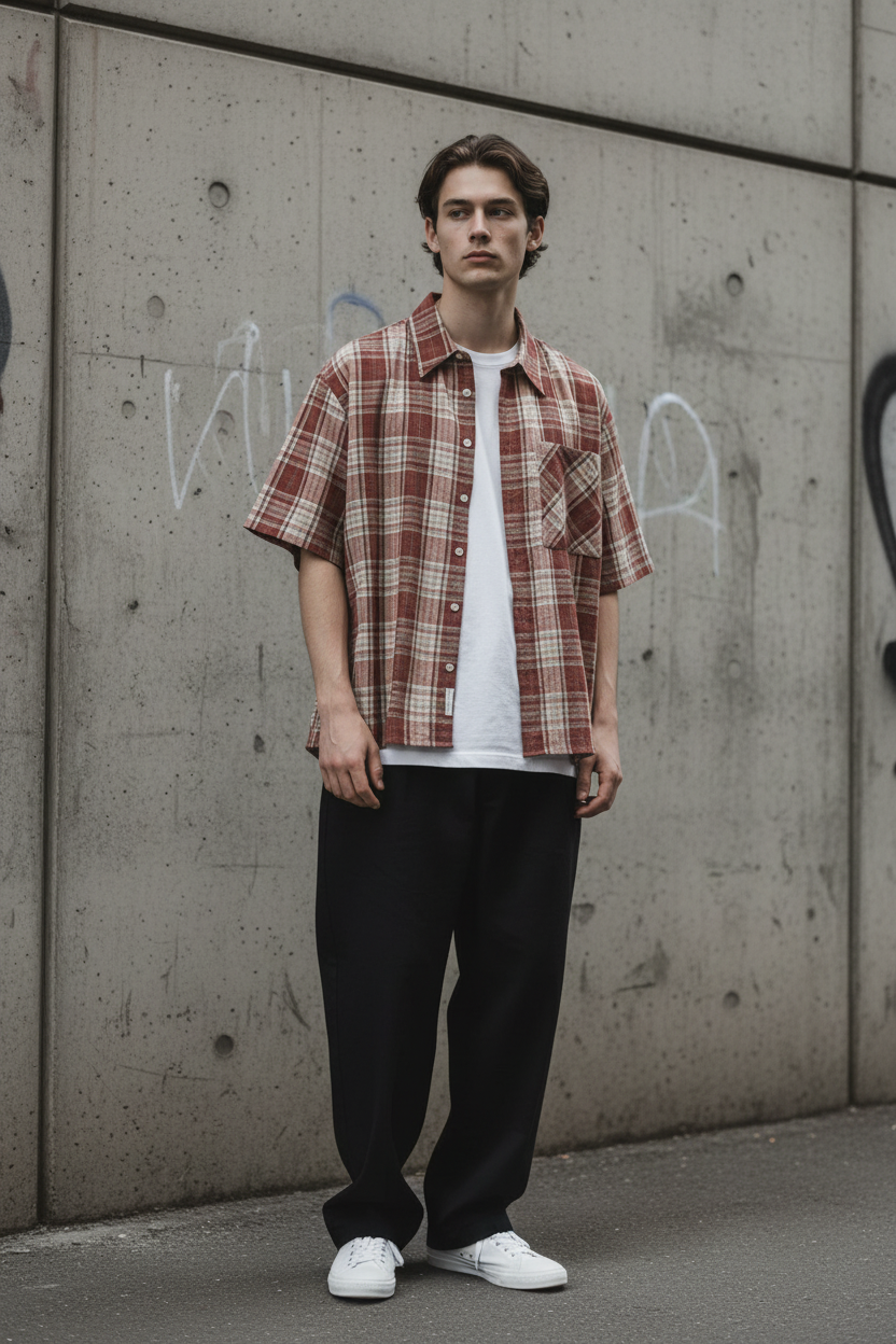 Plaid Boxy Shirt — Loose Cotton Weave