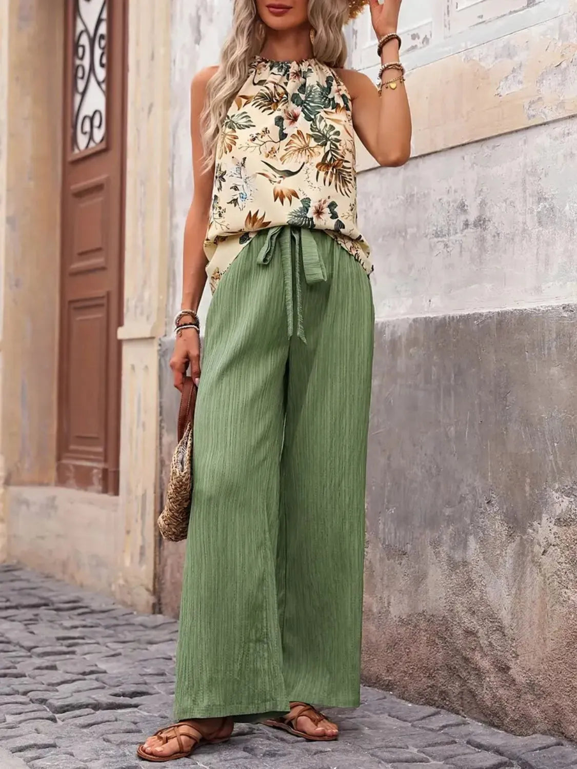 Printed Tank Top and Wide Leg Pants Set - Premium Set from Trendsi - Just $25.01! Shop now at Craftklart.store