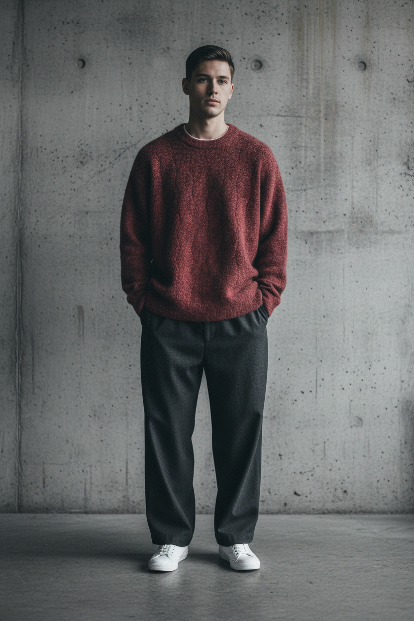 Craftklart Oversized Wool-Blend Knit Jumper – Men's Round Neck Long Sleeve