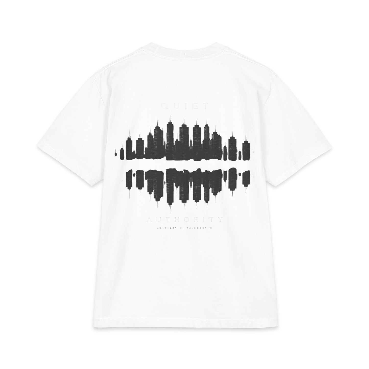 Heavyweight city skyline graphic T-shirt by Printify featuring an urban urban design on soft cotton fabric.