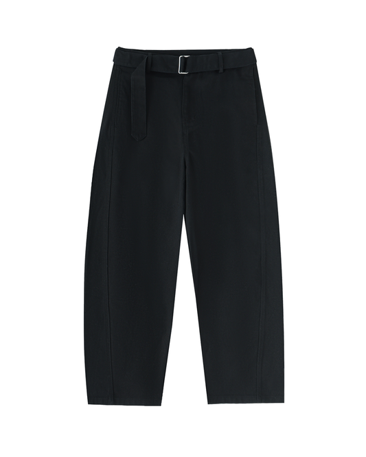 Belted Barrel-Leg Chino Pants