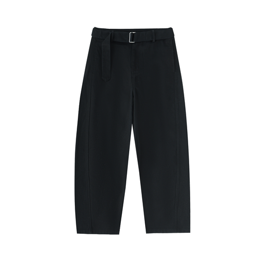 Belted Barrel-Leg Chino Pants