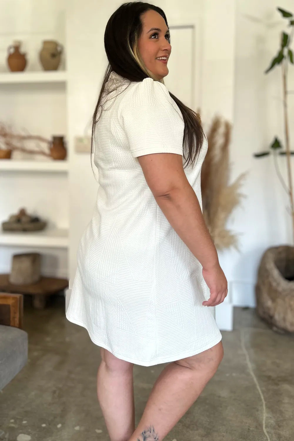 Double Take Full Size Texture Short Sleeve Dress - Premium Dress from Trendsi - Just $22.95! Shop now at Craftklart.store