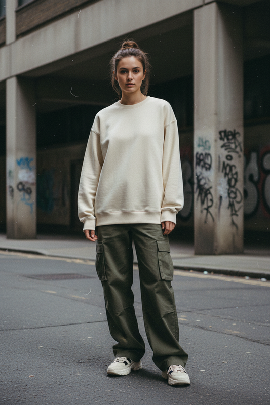 Urban Girl heavy-weight drop shoulder sweatshirt by ODMPOD, shown in a relaxed fit with long sleeves and casual style.
