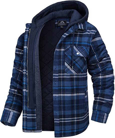 Men's European and American Autumn and Winter Heavy Cotton Shirt Plaid Long Sleeve Loose Hooded Jacket Coat LC