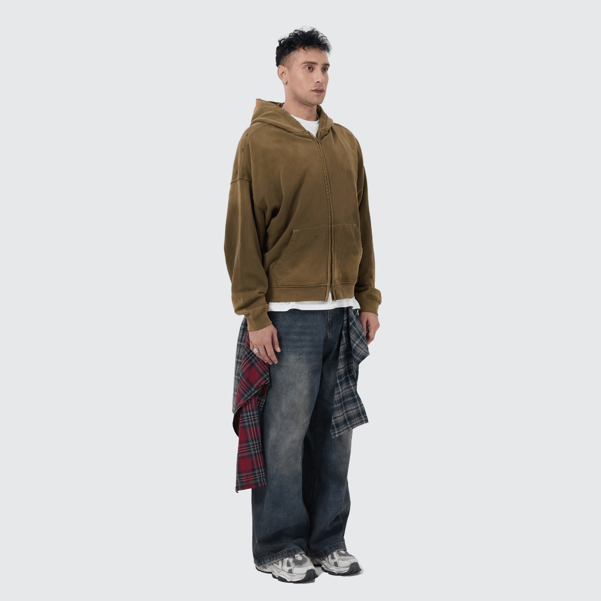 Distressed Zip-Up Hoodie — 420GSM