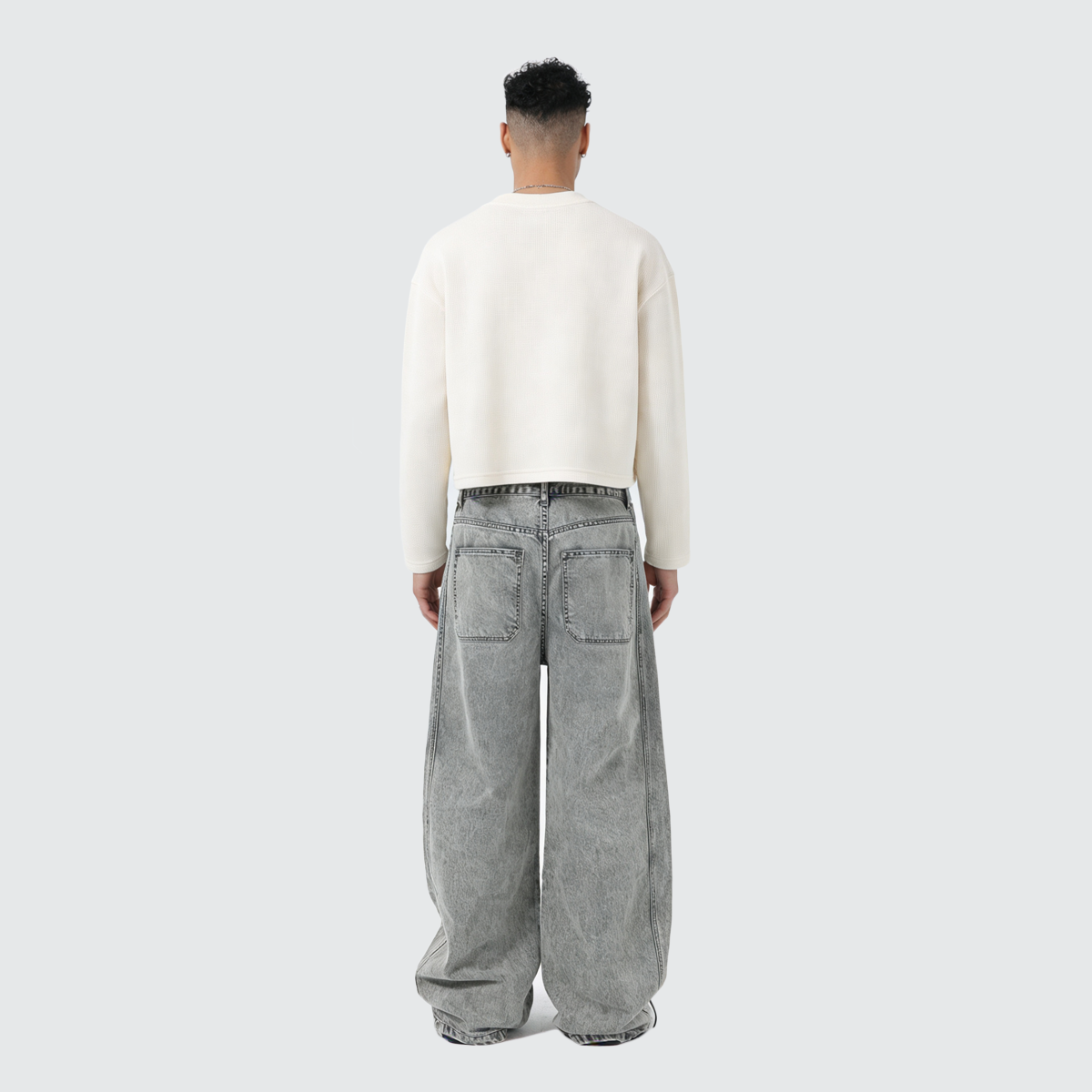 Unisex Heavyweight 290GSM 100% Cotton Waffle Knit Cropped Long Sleeve T-Shirt