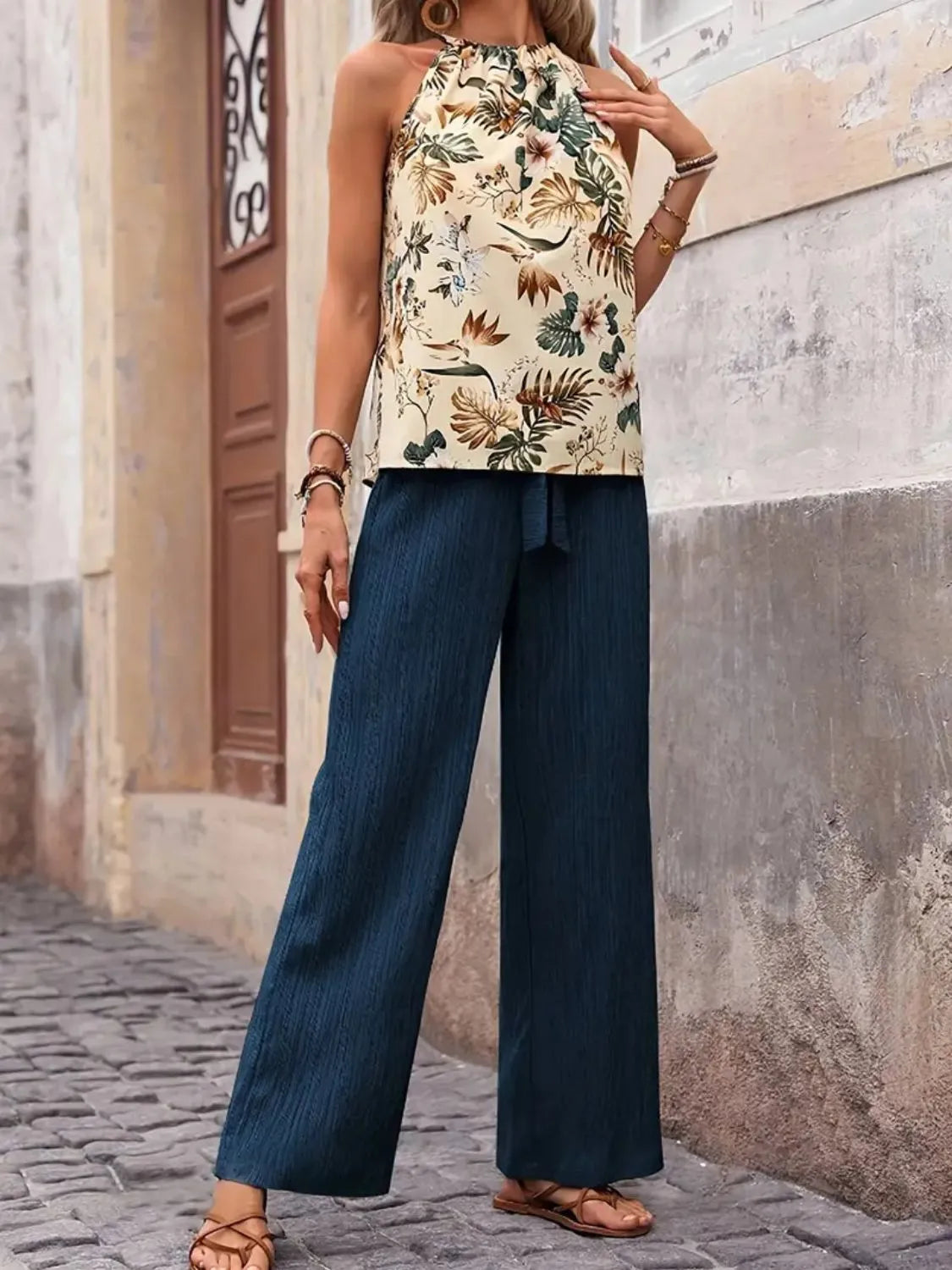 Printed Tank Top and Wide Leg Pants Set - Premium Set from Trendsi - Just $25.01! Shop now at Craftklart.store
