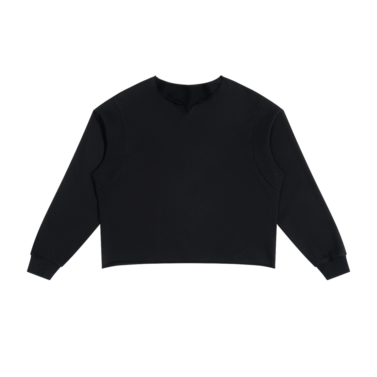 ODMPOD Faultline Boxy Sweatshirt in gray, featuring a relaxed fit and bold graphic design, displayed on a hanger.