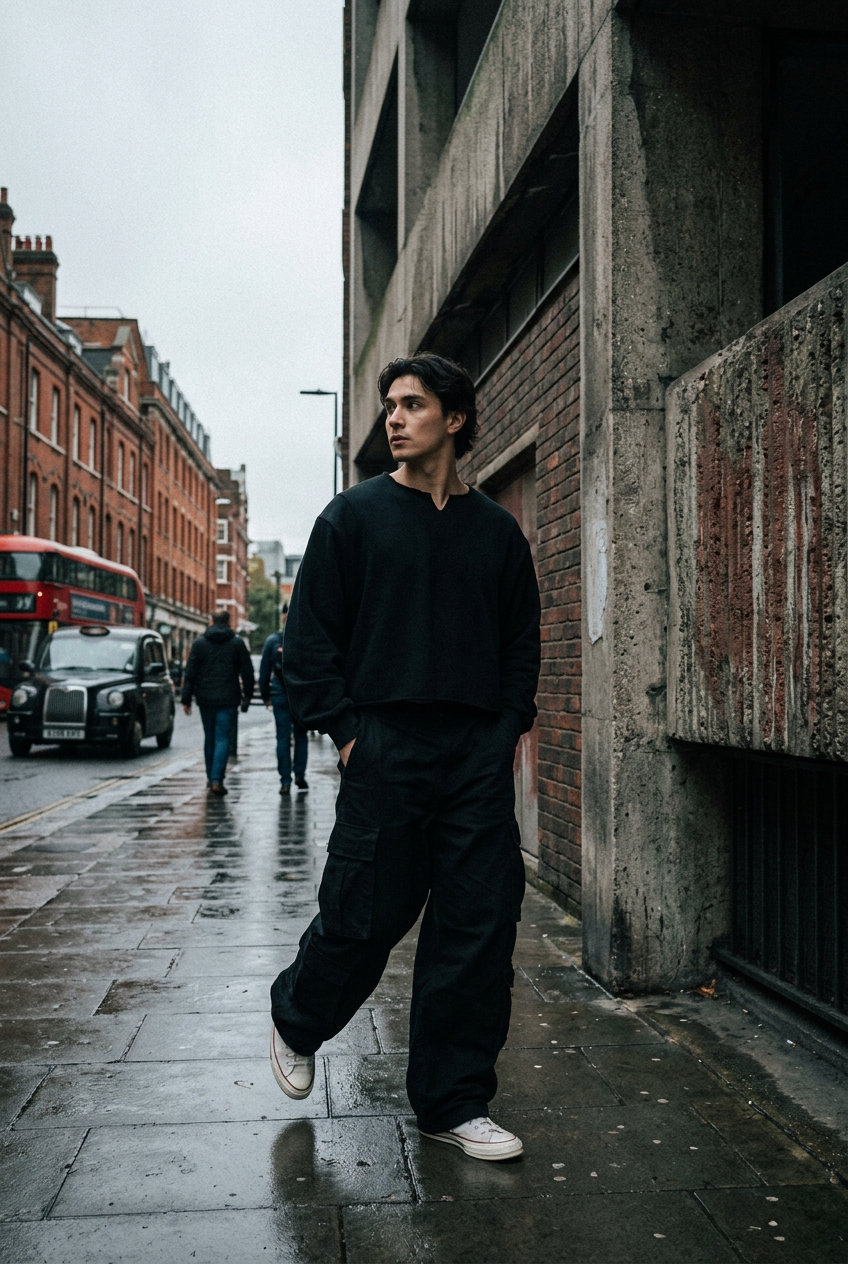 ODMPOD Faultline Boxy Sweatshirt in neutral color, featuring a relaxed fit and casual style, displayed on a hanger.