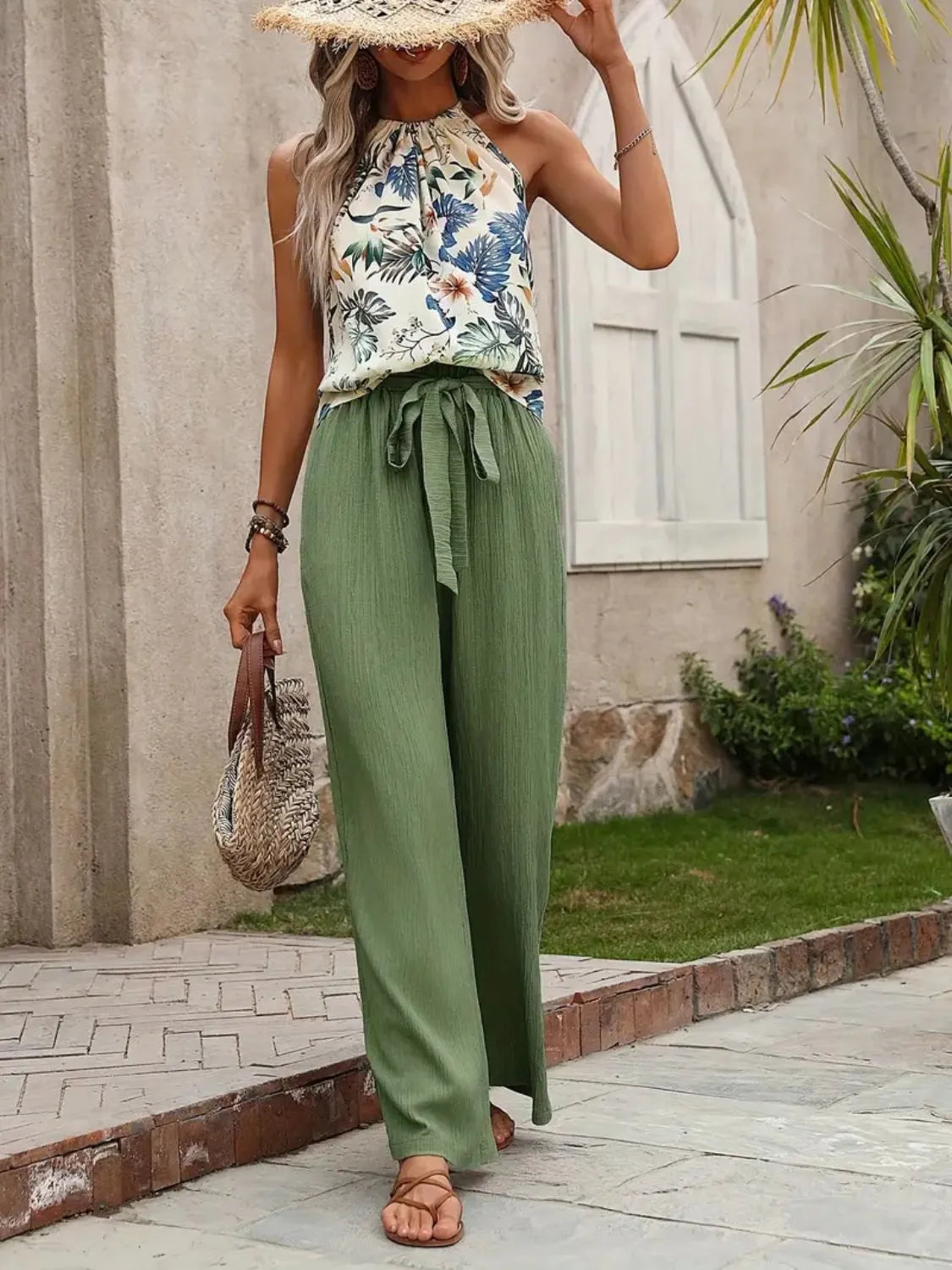 Printed Tank Top and Wide Leg Pants Set - Premium Set from Trendsi - Just $25.01! Shop now at Craftklart.store