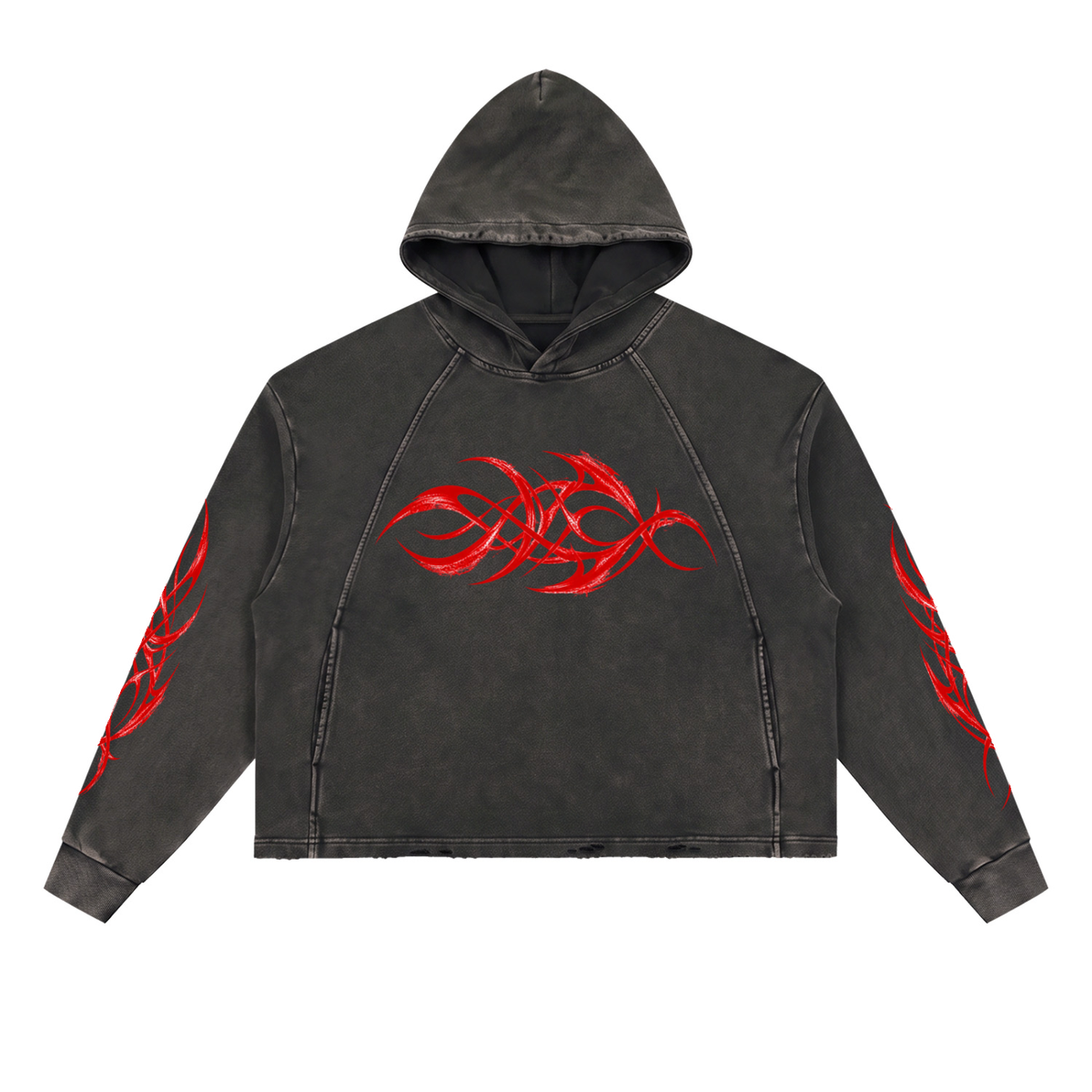 Raise The Tone Washed Frayed-Hem Hoodie