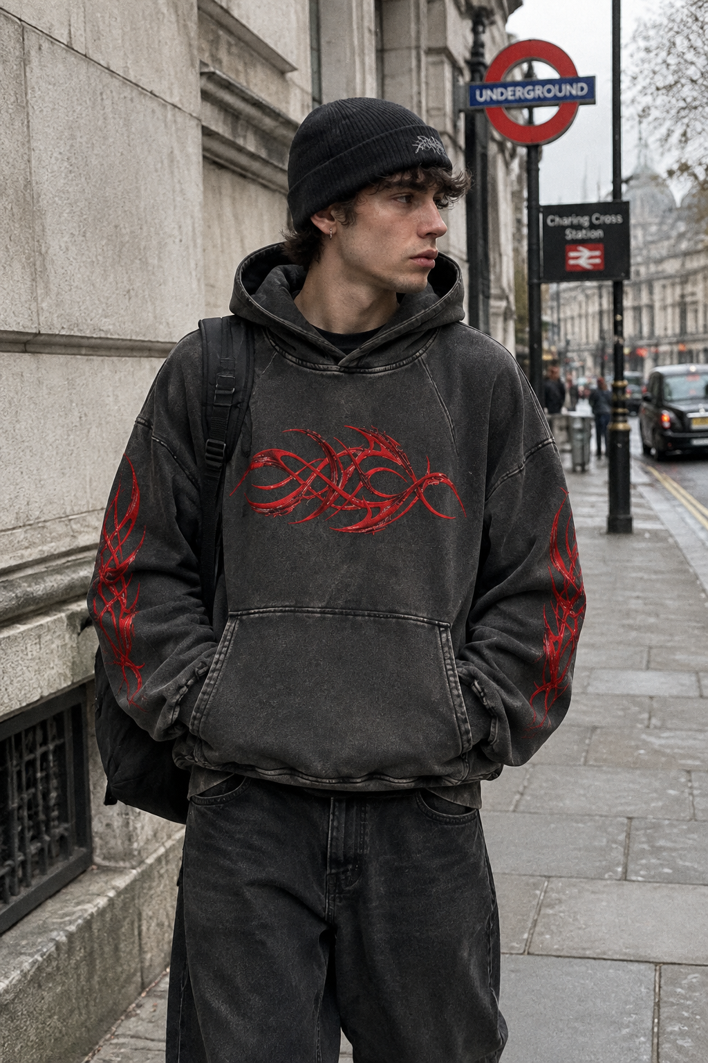 ODMPOD KLART 340GSM Snow-Wash Frayed-Hem Hoodie, front view showing soft fabric and distressed hem details