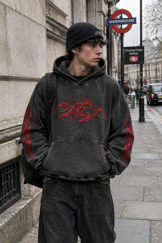 KLART 340GSM Snow-Wash Frayed-Hem Hoodie