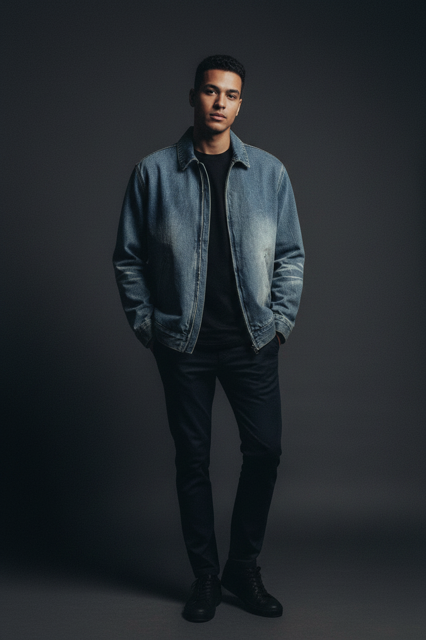 Vintage Wash Zip Up Denim Jacket