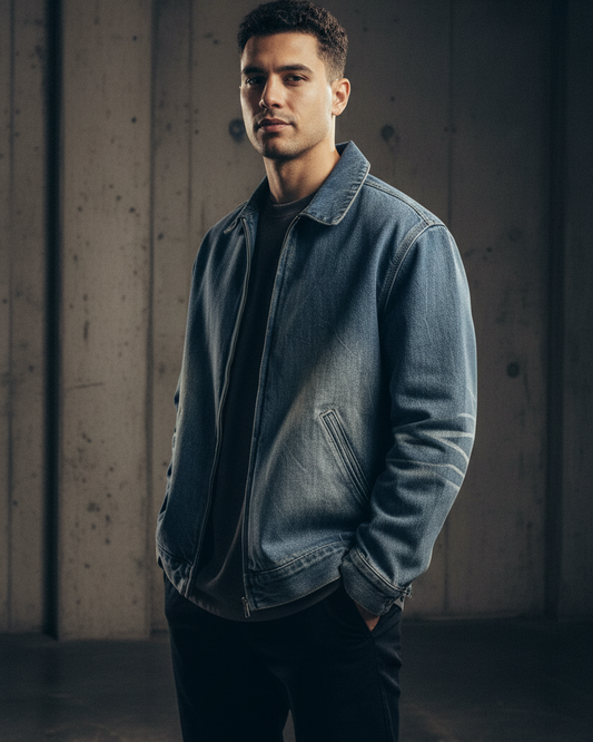 Vintage Wash Zip Up Denim Jacket