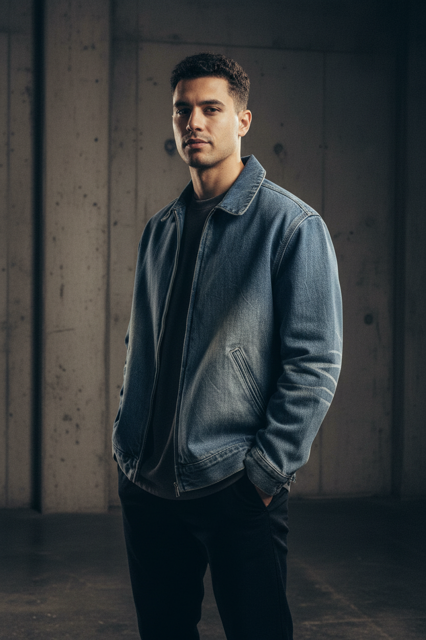 Vintage Wash Zip Up Denim Jacket