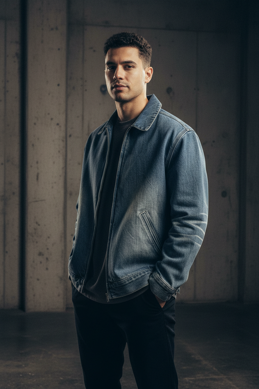 Vintage Wash Zip Up Denim Jacket