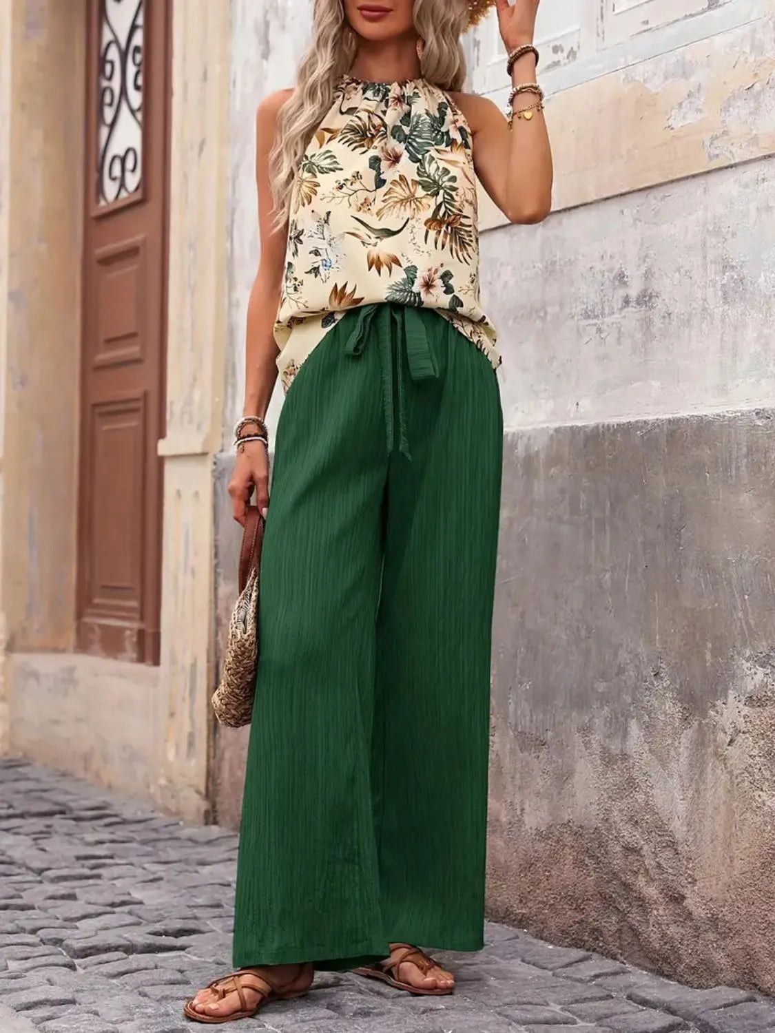 Printed Tank Top and Wide Leg Pants Set - Premium Set from Trendsi - Just $25.01! Shop now at Craftklart.store