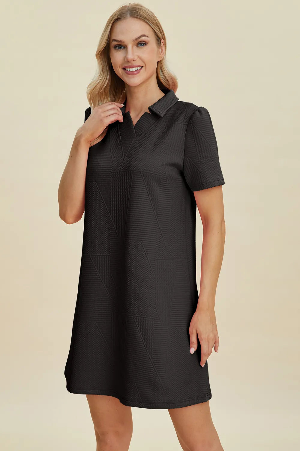 Double Take Full Size Texture Short Sleeve Dress - Premium Dress from Trendsi - Just $22.95! Shop now at Craftklart.store