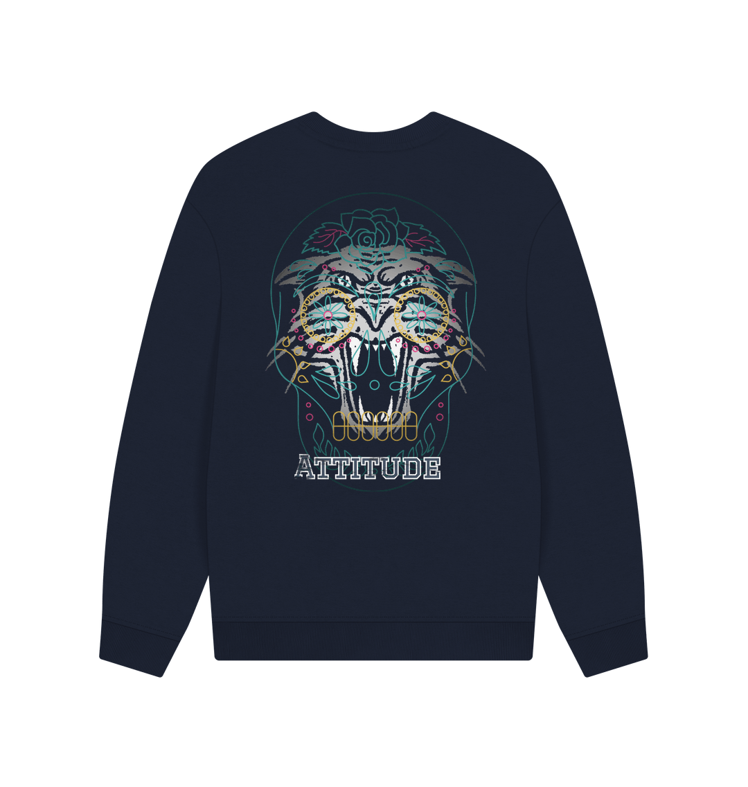 Navy Blue Printed Sweater Back