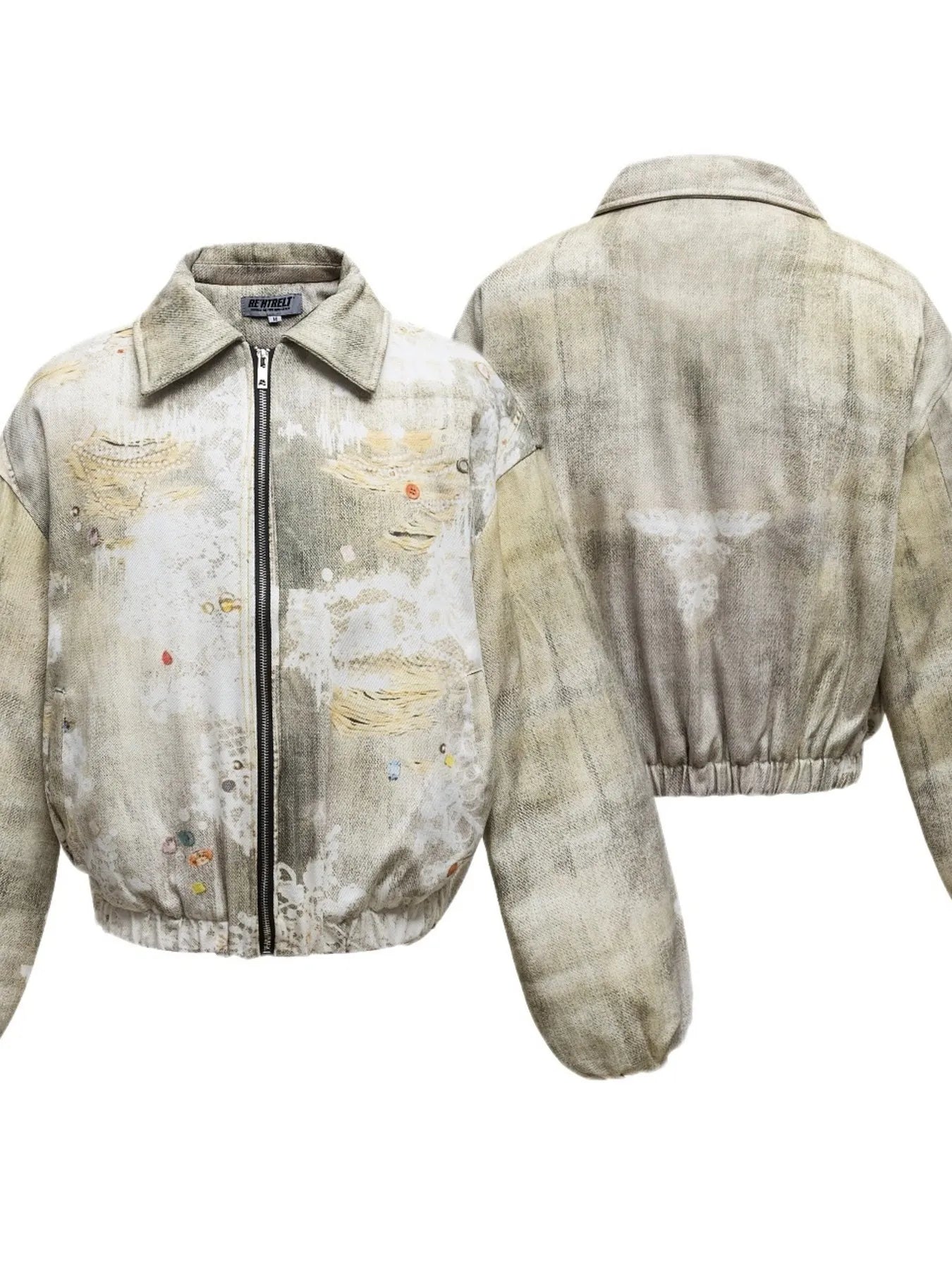Men's Distressed Paint Splatter Zip Up Jacket - Premium Bomber Jacket from Trendsi - Just $113.15! Shop now at Craftklart.store