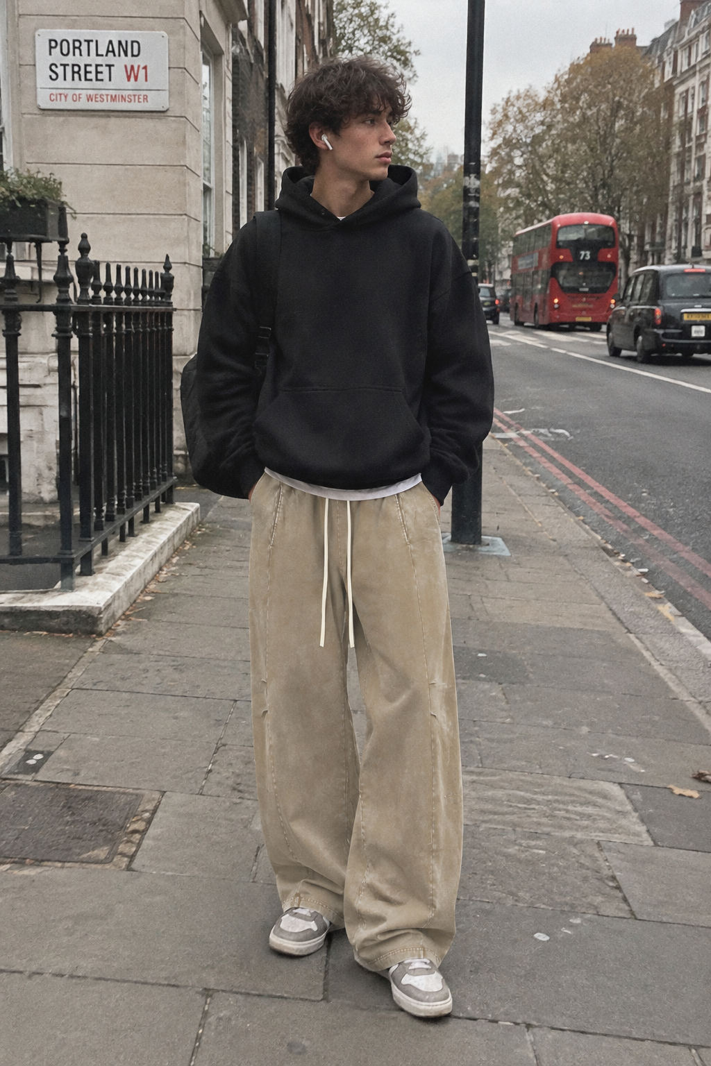 ODMPOD Craftklart Mineral Wash Barrel Pants showing relaxed fit, denim fabric, and detailed stitching in a casual style.