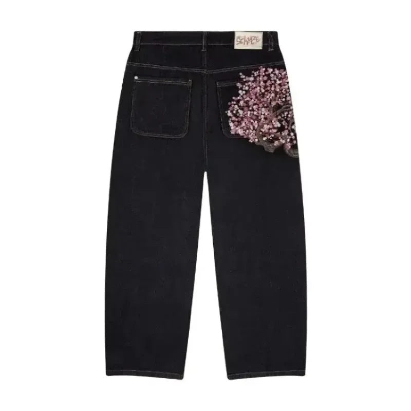 High-Waisted Straight Leg Embroidered Jeans