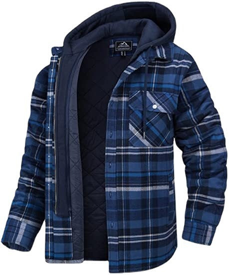 Men's European and American Autumn and Winter Heavy Cotton Shirt Plaid Long Sleeve Loose Hooded Jacket Coat LC