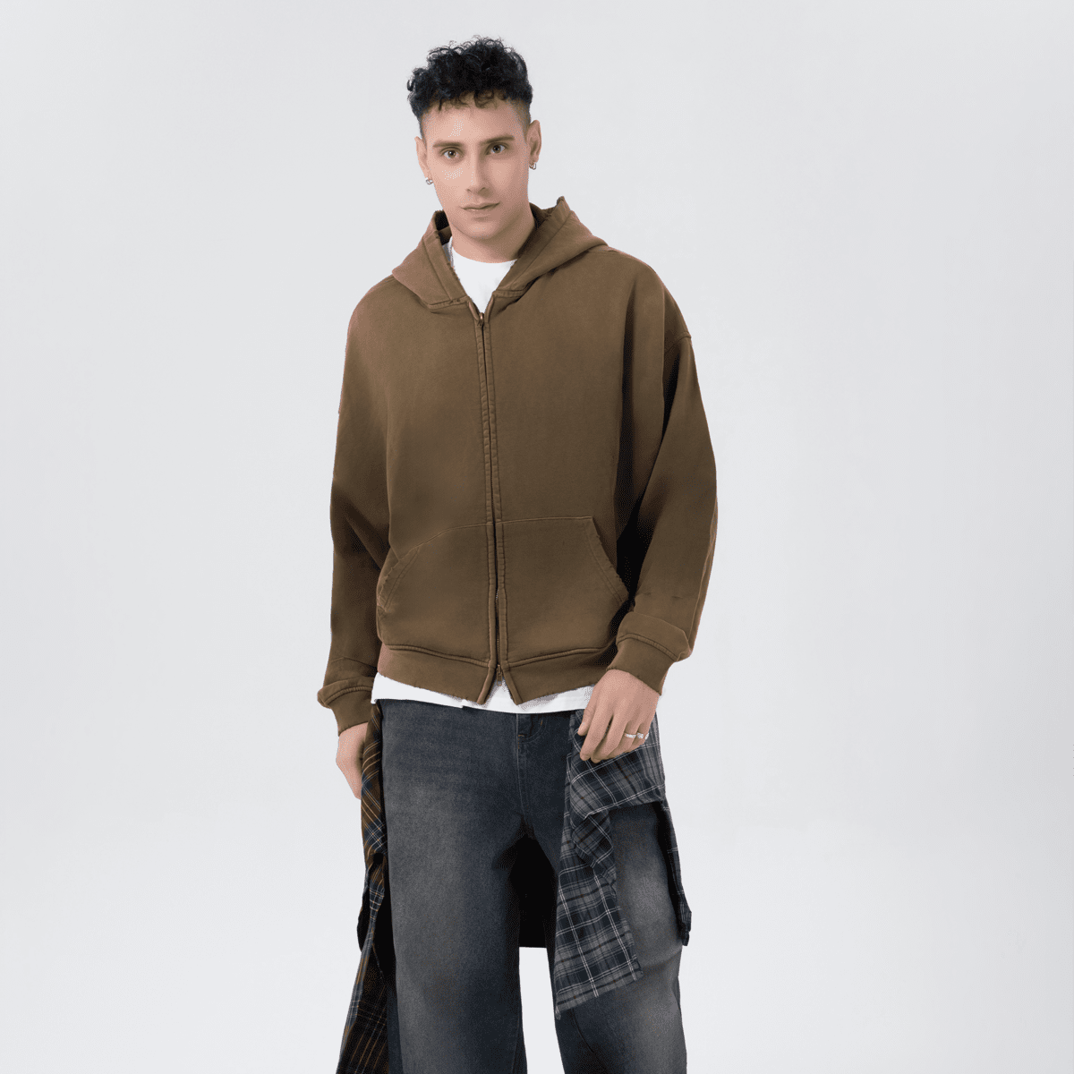Distressed Zip-Up Hoodie — 420GSM