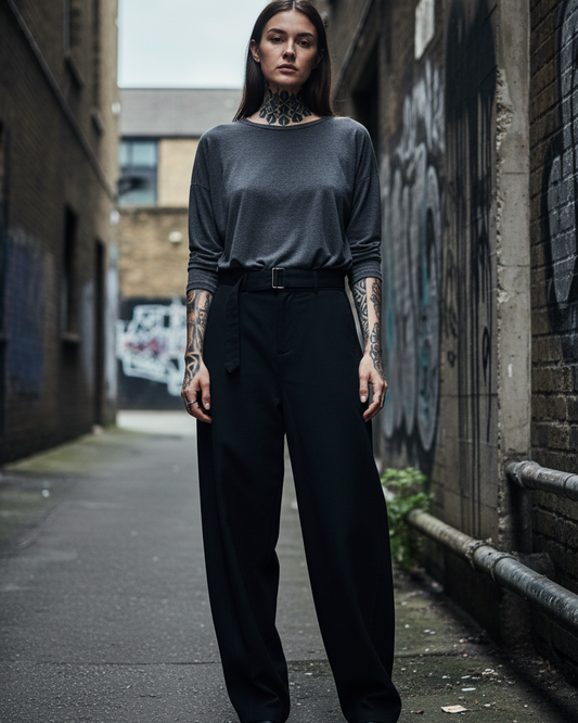 Belted Barrel Leg Chino Trousers