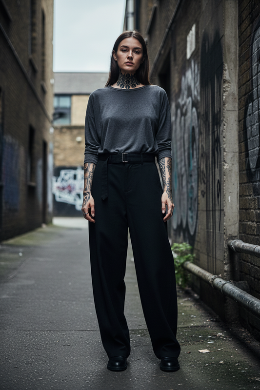 Belted Barrel Leg Chino Trousers