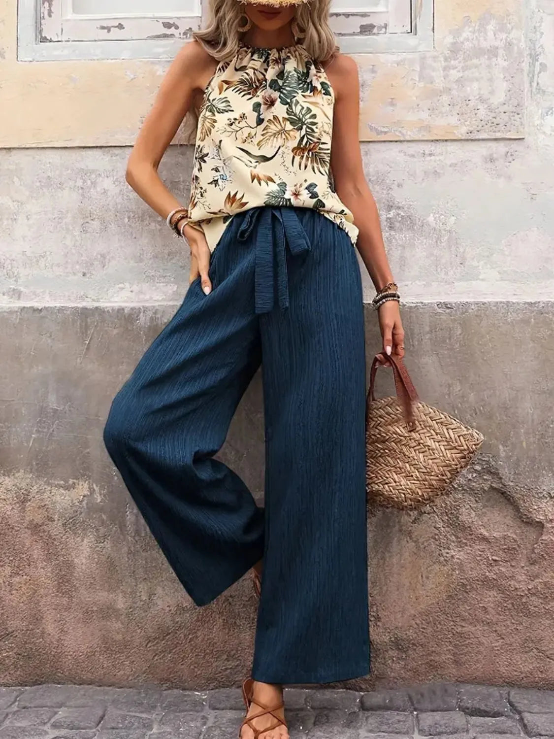 Printed Tank Top and Wide Leg Pants Set - Premium Set from Trendsi - Just $25.01! Shop now at Craftklart.store