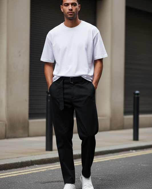 Belted Barrel-Leg Chino Trousers — Women’s Loose Fit