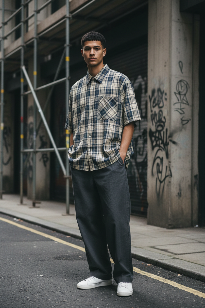 Plaid Boxy Shirt — Loose Cotton Weave