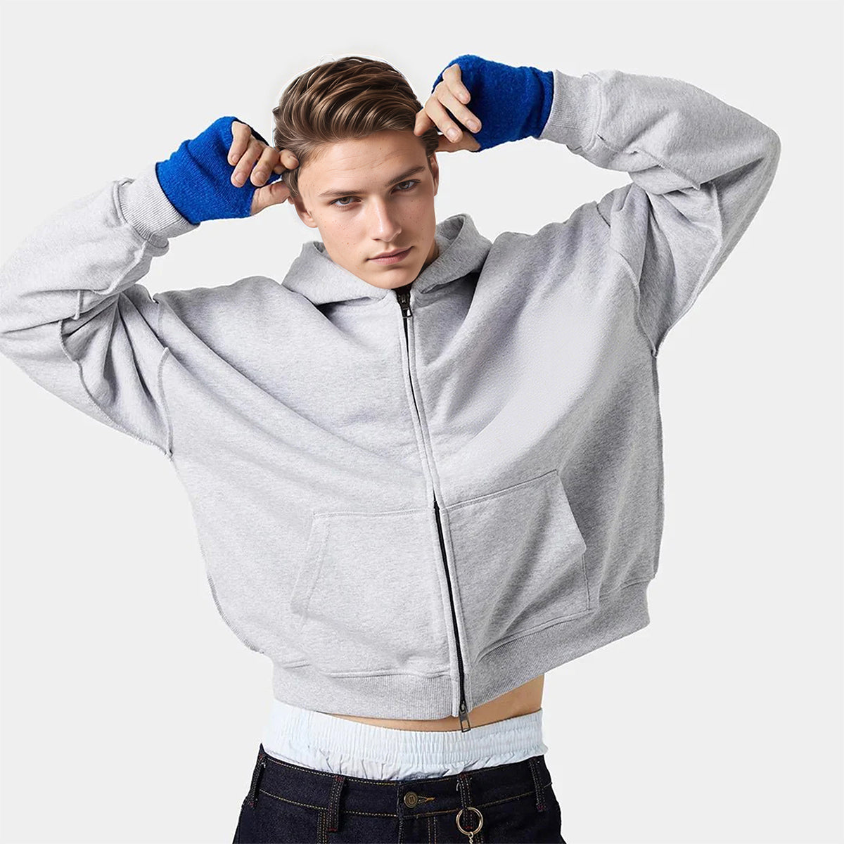 Unisex Heavyweight Cropped Double-Zip Hoodie (460GSM)
