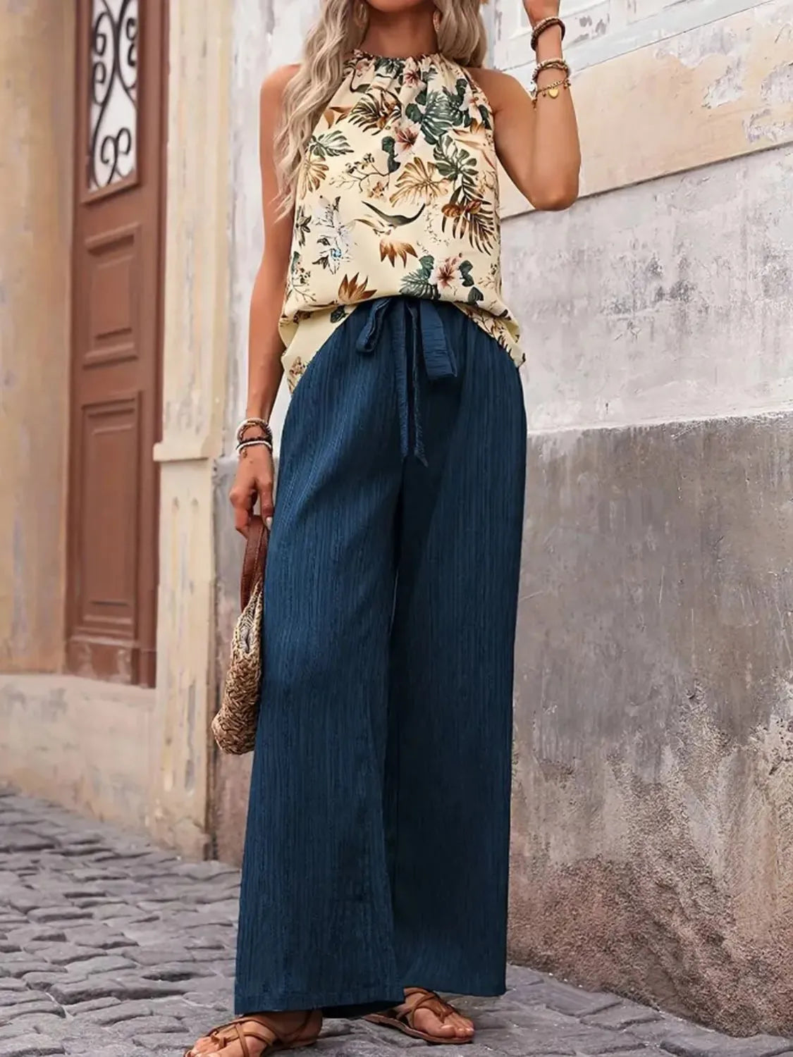 Printed Tank Top and Wide Leg Pants Set - Premium Set from Trendsi - Just $25.01! Shop now at Craftklart.store