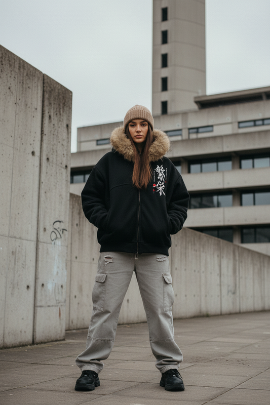 Sun Fade Urban Boxy Detachable Fur Hoodie