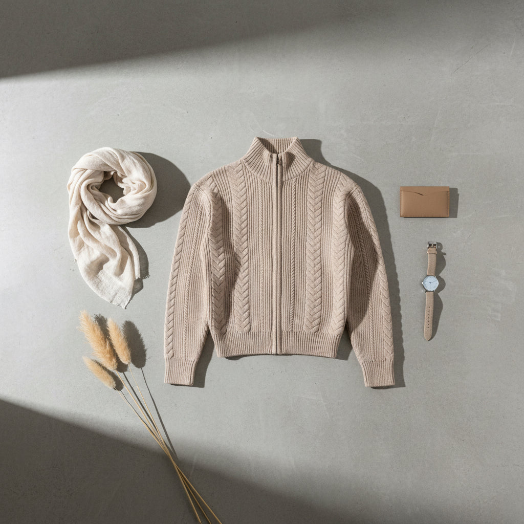 Cable Knit Stand Collar Zip Cardigan — Craftklart