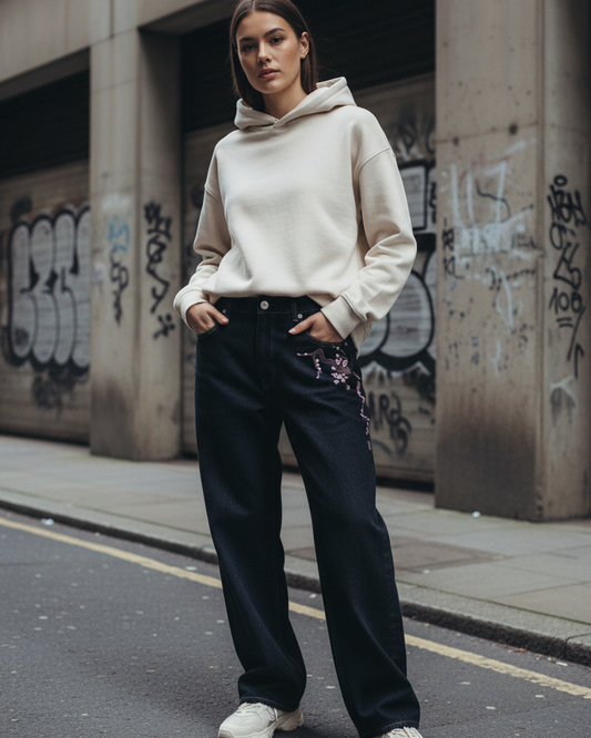 High-Waisted Straight Leg Embroidered Jeans