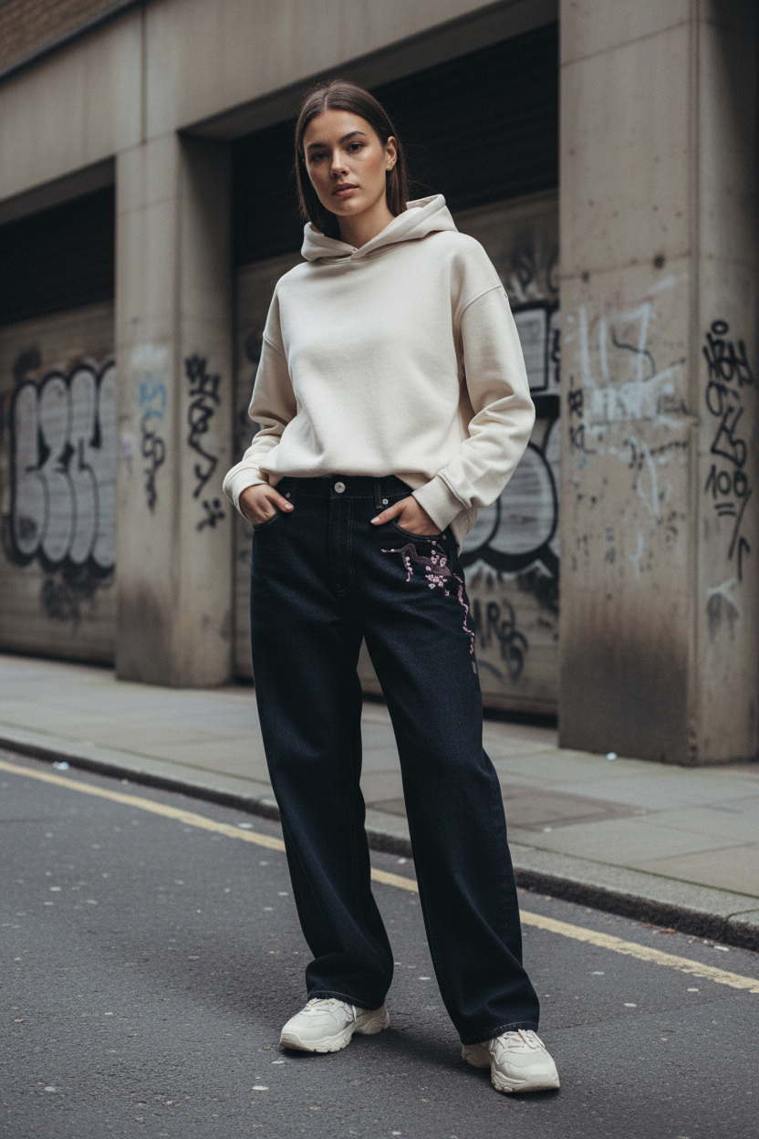 High-Waisted Straight Leg Embroidered Jeans