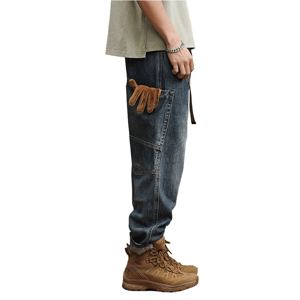 Unisex Loose-Fit Harem Cargo Denim Jeans