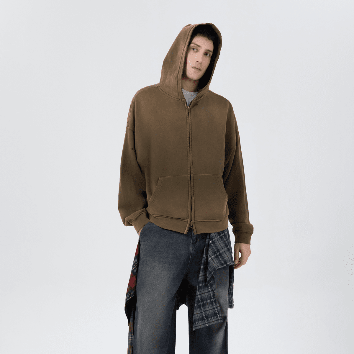 Distressed Zip-Up Hoodie — 420GSM