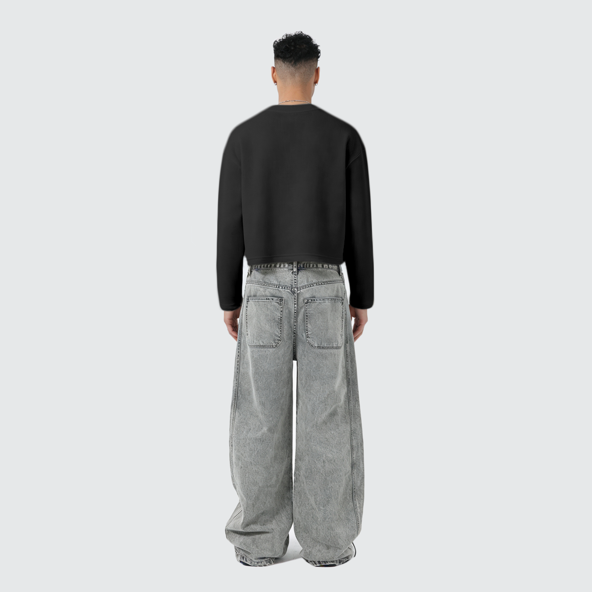 Unisex Heavyweight 290GSM 100% Cotton Waffle Knit Cropped Long Sleeve T-Shirt